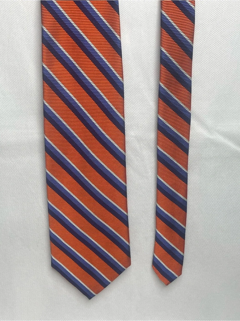 Brooks Brothers Makers Repp Silk Tie Orange Blue Preppy Striped Textured Necktie